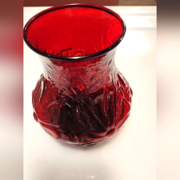 Vintage Anchor Hocking Rainflower pattern, Red Flower Vase or candle holder - Picture 1 of 12